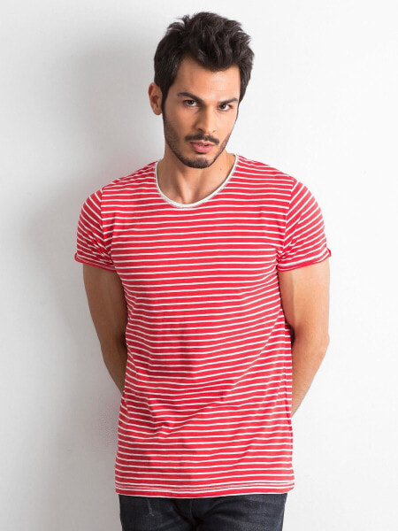 Мужская футболка повседневная красная в полоску Factory Price-M019Y03036080
