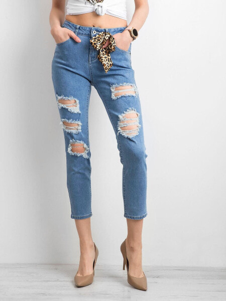 Женские джинсы скинни с высокой посадкой укороченные рваные голубые Factory Price