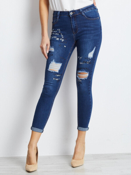 Женские джинсы скинни рваные с высокой посадкой укороченные синие Factory Price