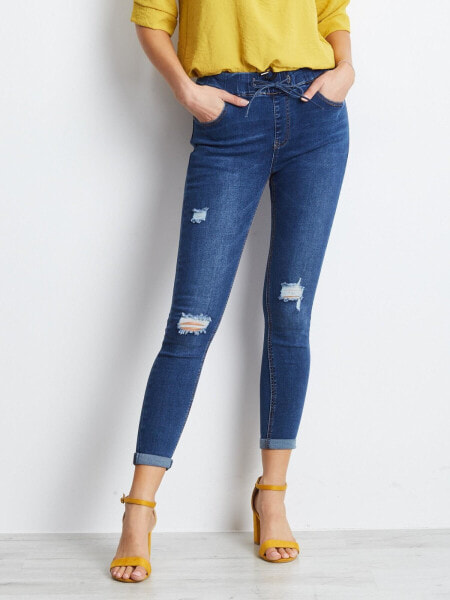 Женские джинсы   скинни со средней посадкой укороченные  рваные синие Factory Price
