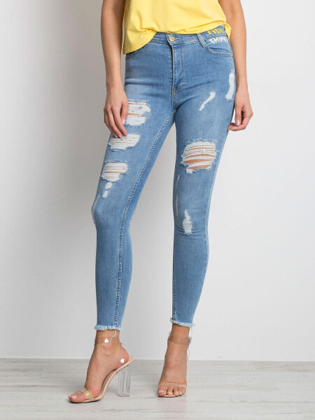 Женские джинсы скини со средней посадкой рваные укороченные голубые Factory Price