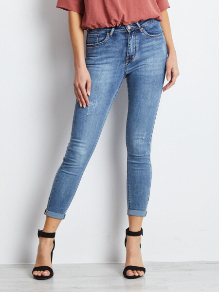 Женские джинсы  скинни со средней посадкой укороченные голубые Factory Price