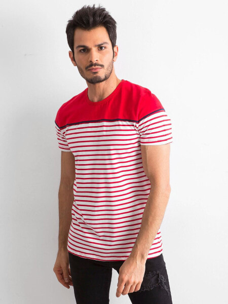 Мужская футболка повседневная красная в полоску T-shirt-M019Y03027167-czerwony