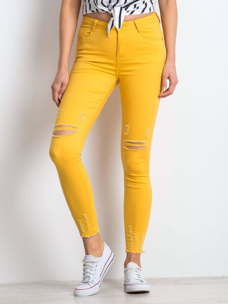 Женские джинсы скинни со средней посадкой укороченные рваные желтые  Factory Price