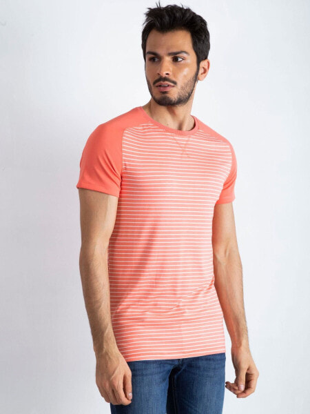 Мужская футболка повседневная оранжевая в полоску Factory Price T-shirt-M019Y03054818-koralowy