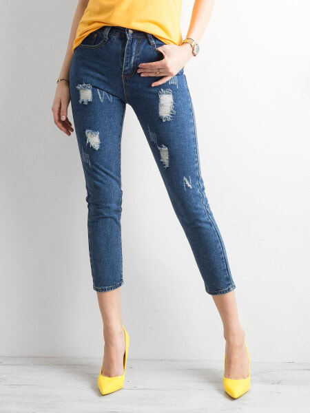 Женские джинсы скинни со средней посадкой укороченные синие рваные Factory Price
