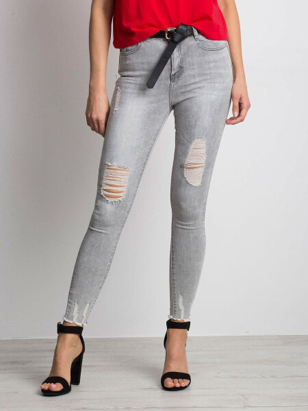 Женские джинсы  скинни со средней посадкой рваные серые Factory Price