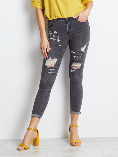 Женские джинсы скинни со средней посадкой укороченные рваные серые Factory Price