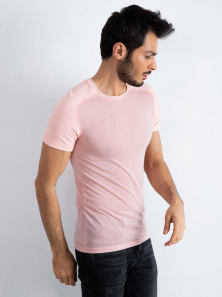 Мужская футболка повседневная розовая однотонная Factory Price T-shirt-M019Y03052003-rowy