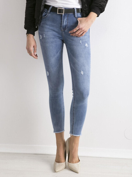 Женские джинсы  скинни со средней посадкой укороченные голубые Factory Price
