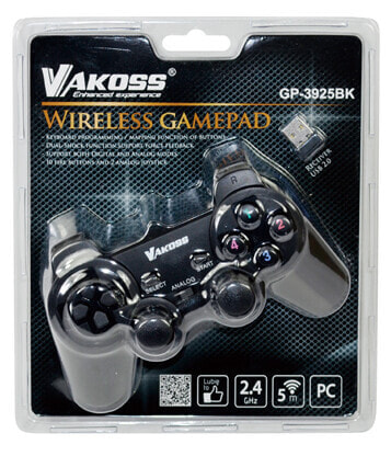 Vakoss GP-3925BK игровой контроллер Геймпад ПК, Playstation 3 Аналоговый/цифровой RF Черный