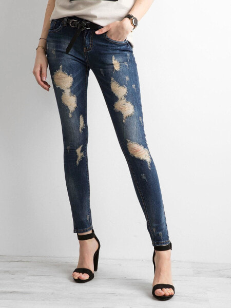 Женские джинсы скинни со средней посадкой укороченные рваные синие Factory Price