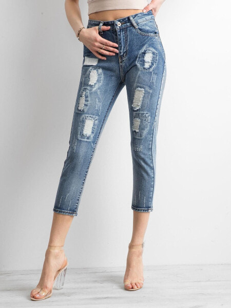 Женские джинсы скинни с высокой посадкой укороченные рваные  голубые  Factory Price