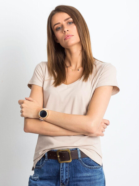 Женская футболка бежевая с V-образным вырезом Factory Price