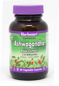 Bluebonnet Nutrition Ashwagandha Root Extract -- Экстракт корня Ашваганды  - 60 Растительных капсул