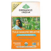 Травяные сборы и чаи organic India, Tulsi Immune Breathe, Cooling Cardamom, Caffeine-Free, 18 Infusion Bags, 1.27 oz (36 g)