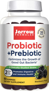 Пребиотики и пробиотики Jarrow Formulas Probiotic + Prebiotic Комплекс с пробиотиками и пребиотиками для пищеварительного и иммунного здоровья 2 штамма - 2 млрд КОЕ - 60 жевательных капсул с ежевичным вкусом