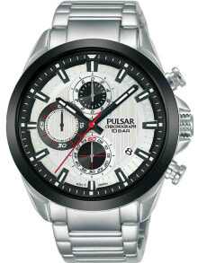Мужские наручные часы с браслетом Мужские наручные часы с серебряным браслетом Pulsar PM3183X1 chronograph 44mm 10ATM