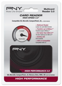 Устройства для чтения карт памяти PNY High Performance Reader 3.0 кардридер Черный USB 3.2 Gen 1 (3.1 Gen 1) FLASHREAD-HIGPER-BX
