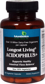Пребиотики и пробиотики Futurebiotics Longest Living Acidophilus Plus Живые ацидофильные бактерии, поддерживающие здоровый баланс кишечной флоры - 1.5 млрд КОЕ 100 веганских капсул