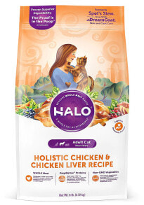Сухие корма для кошек Сухой корм для кошек Halo, Purely For Pets, для взрослых с курицей и куриной печенью, 2.7кг