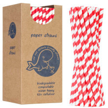 Одноразовая посуда paper straws BIO ecological PAPER STRAWS thick 8 / 205mm - white-red 160 pcs.