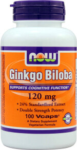 NOW Double Strength Ginkgo Biloba Экстракт листьев гинкго билоба двойной силы для поддержки когнитивной функции 120 мг 100 растительных капсул