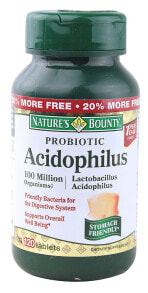 Пребиотики и пробиотики natures Bounty Acidophilus Probiotic  Пищевая добавка с пробиотик ацидофилусом 100 млн КОЕ 120 таблеток