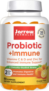 Пребиотики и пробиотики Jarrow Formulas Probiotic+ Immune Комплекс с пробиотиками, витаминами C и D и цинком для иммунной поддержки 60 мармеладок с апельсиновым вкусом