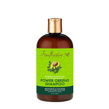 Шампуни для волос SheaMoisture Power Greens Moringa & Avocado Shampoo Бессульфатный шампунь с морингой и авокадо для вьющихся волос 384 мл