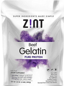 Витамины и БАДы для волос и ногтей zint Beef Gelatin  Pure Protein Порошок говяжьего желатина для увлажнения кожи, здоровья суставов и волос  907 г