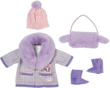 Одежда для кукол кукольный теплый комплект ZAPF. Для BABYborn 43 см. Пальто, шапка, муфта и ботинки. Сиреневый.