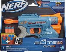 Бластеры, автоматы и пистолеты бластер Hasbro  Nerf Elite 2.0 Volt Sd 1. Дальность стрельбы до 27 м. Луч света для прицела. В комплекте 6 мягких стрел. Требуются 2 батарейки ААА. С 8 лет. Серо-голубой, оранжевый.