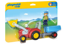 Детские игровые наборы и фигурки из дерева Игровой набор Playmobil 1.2.3 Трактор с прицепом 6964