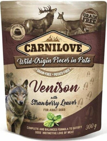 Лакомства для кошек CARNILOVE Carnilove Dog Pouch Venison &amp; Strawberry - Grain-free wet dog food, game with strawberry, sachet 300g universal