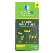 Электролиты Liquid I.V., Energy Multiplier, Смесь для энергетических напитков Supercharged, лимонный имбирь, 10 пакетов в стиках по 0,56 унции (16 г) каждая