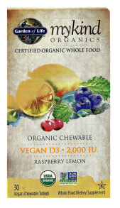 Витамин D Garden of Life Organics Chewable Vegan D3 Цельнопищевые жевательные таблетки с витамином D3 2000 МЕ 30 веганских таблеток