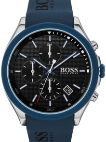 Мужские наручные часы с ремешком Мужские наручные часы с синим силиконовым ремешком Hugo Boss 1513717 Velocity Chronograph Mens 44mm 5ATM