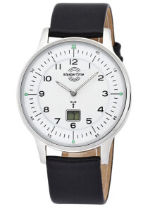 Мужские наручные часы с ремешком Мужские наручные часы с черным кожаным ремешком Master Time MTGS-10657-70L Radio Controlled Slim II Series Mens 42mm 5ATM