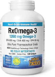 Рыбий жир и Омега 3, 6, 9 Natural Factors RxOmega-3 Омега-3 из рыбьего жира 1260 мг 120 гелевых капсул