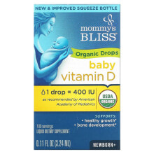 Витамин D Mommy's Bliss, Витамин D, органические капли, для новорожденных с 0 месяцев, 0,11 жидких унций (3,24 мл)