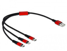 Кабели для зарядки, компьютерные разъемы и переходники DeLOCK 85891 USB кабель 0,3 m 2.0 USB A USB C/Micro-USB B/Lightning Черный, Красный