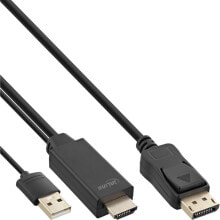 Компьютерные разъемы и переходники InLine 17163P видео кабель адаптер 3 m DisplayPort HDMI + USB Черный