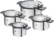 Наборы кастрюль zWILLING Simplify 5 Piece Stainless Steel Saucepan Set with Integrated Strainer in Lid, Induction Suitable, Silver Black