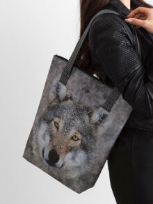Шоппер Женская сумка Factory Price с принтом серого волка,  основное отделение на молнии, внутренний карман для телефона и безделушек, ручки.