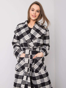 Женские пальто Удлиненное черно-белое клетчатое пальто с поясом Factory Price