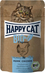 Влажные корма для кошек Влажный корм для кошек Happy Cat, Bio Organic, кусочки с курицей, 85 г