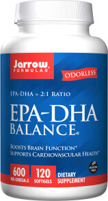 Рыбий жир и Омега 3, 6, 9 Jarrow Formulas EPA DHA Balance Баланс ЭПК-ДГК для поддержки мозговой активности и здоровья сердечно-сосудистой системы 600 мг 120 гелевых капсул
