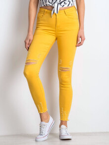 Женские джинсы Женские джинсы скинни со средней посадкой укороченные рваные желтые  Factory Price