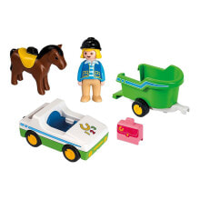 Детские игровые наборы и фигурки из дерева Набор с элементами конструктора Playmobil 1-2-3 70181 Машина с трейлером для лошади